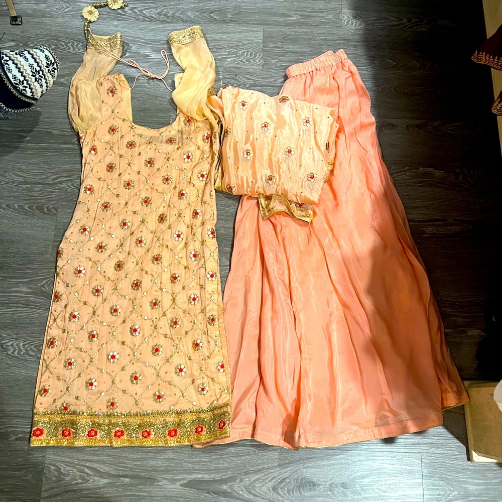 PEACH HEAVY PARTYWEAR SHARARA SUIT